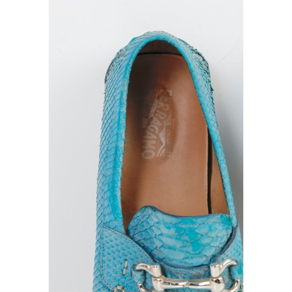 Salvatore Ferragamo Loafers 13 D Blue Python Snakeskin Gancini Bit Driving Shoes - Picture 13 of 16